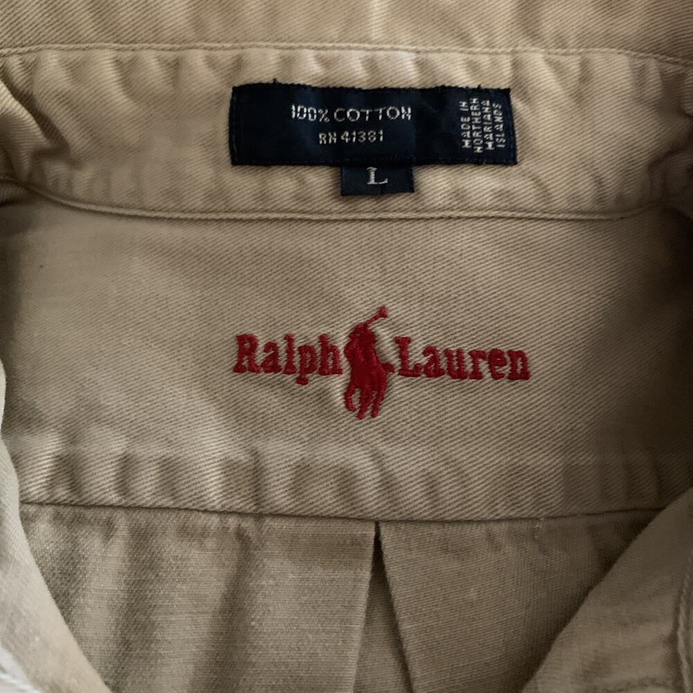 Ralph Lauren Men’s Long Sleeve Button Up Tan Shirt Size Large - Picture 4 of 4